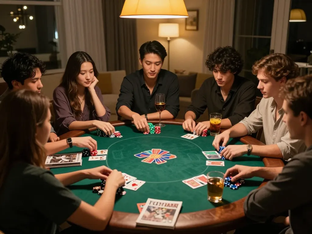 IWIN68 CLUB players enjoying an exciting poker night, filled with excitement and strategy.