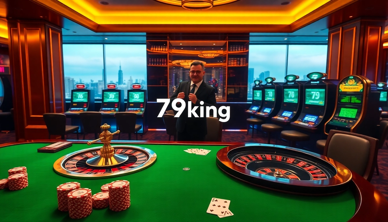 79king luxury casino scene with poker, roulette, and slot machines