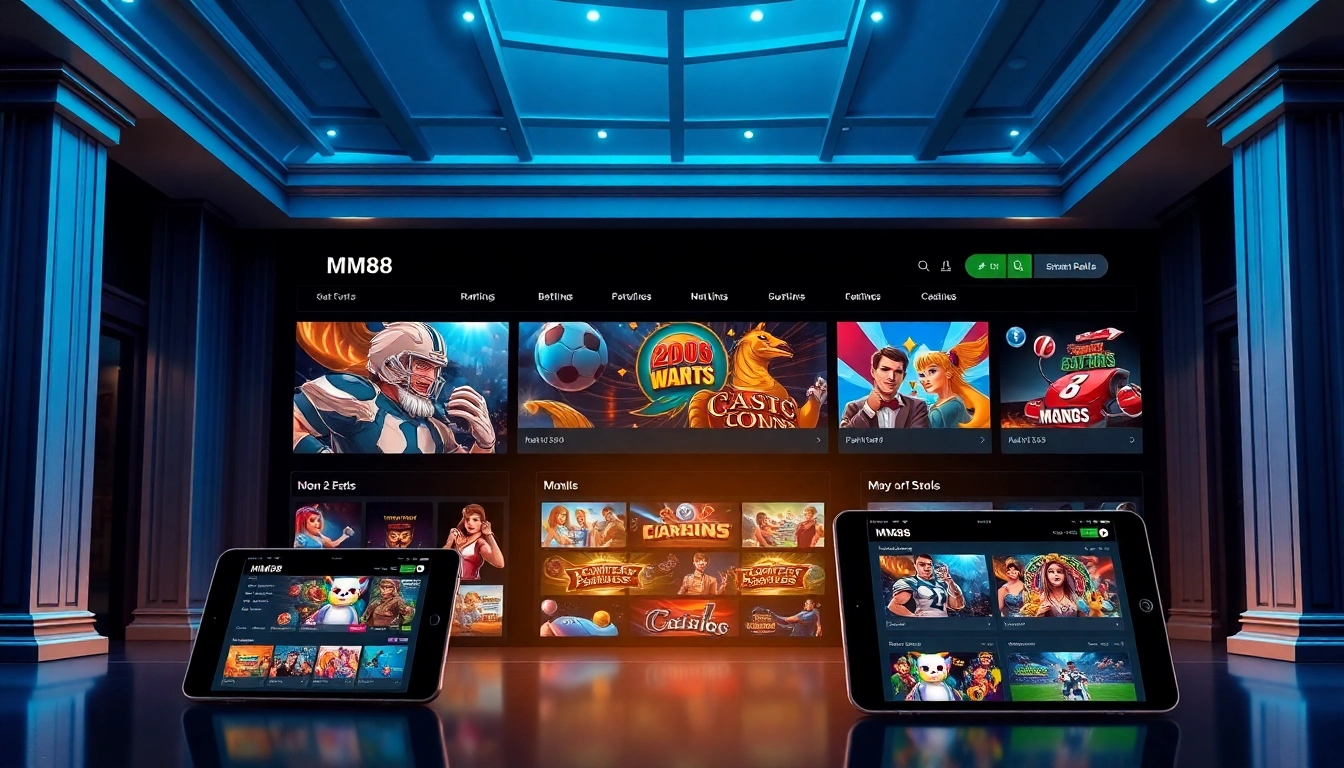 MM88 online gaming platform interface showcasing sports betting and casino games with a sleek, modern design.