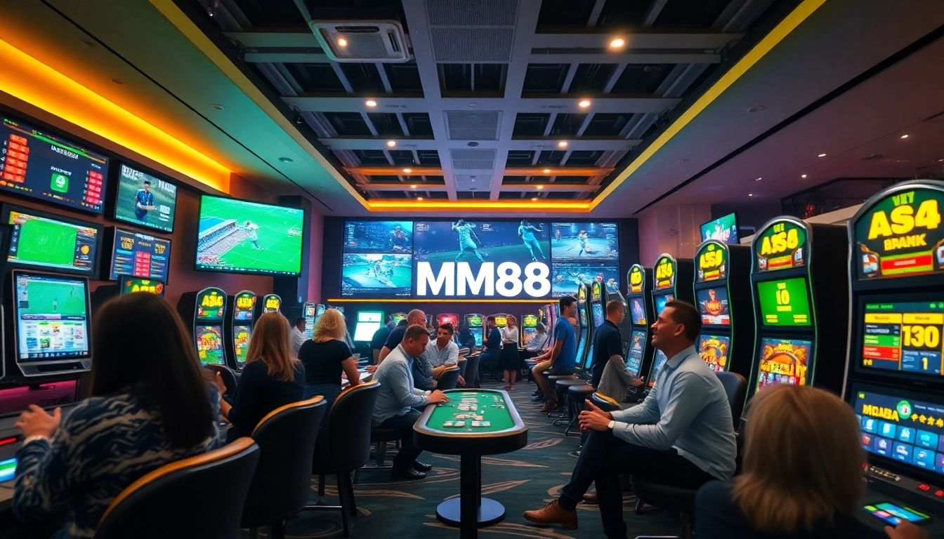 Immerse yourself in the exciting mm88 online gaming experience featuring diverse players enjoying sports betting and casino games.