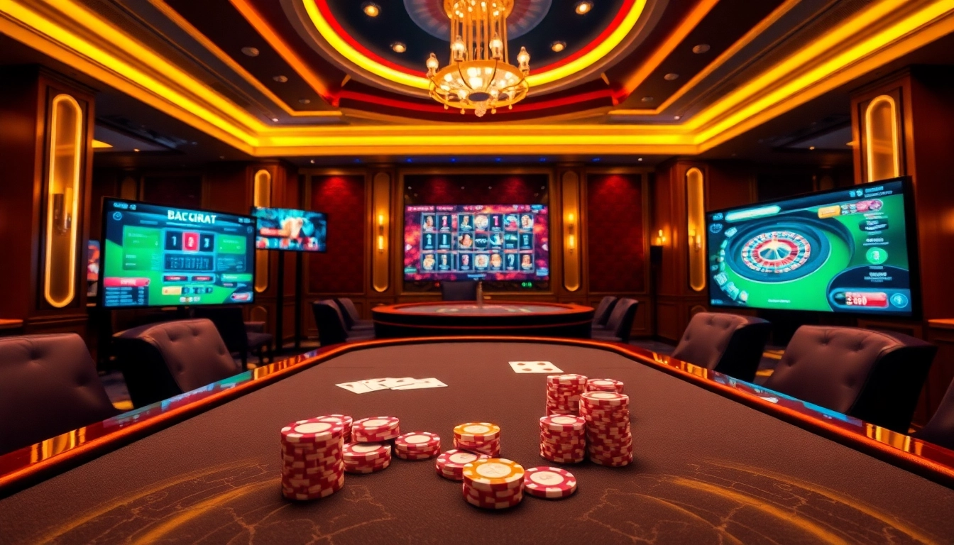 Engage in thrilling online gambling at https://mm88.blog/ with poker chips and vibrant casino atmosphere.