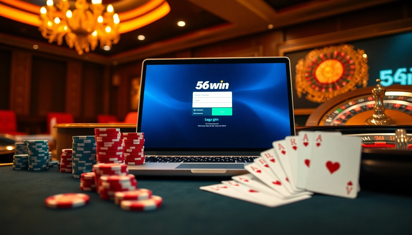 Login to 56win for an exciting online gambling experience with vibrant casino elements.
