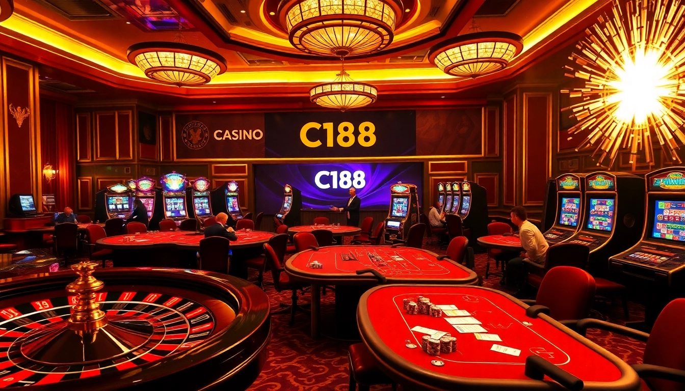 C168 elevates the gaming experience with vibrant casino tables and slot machines.