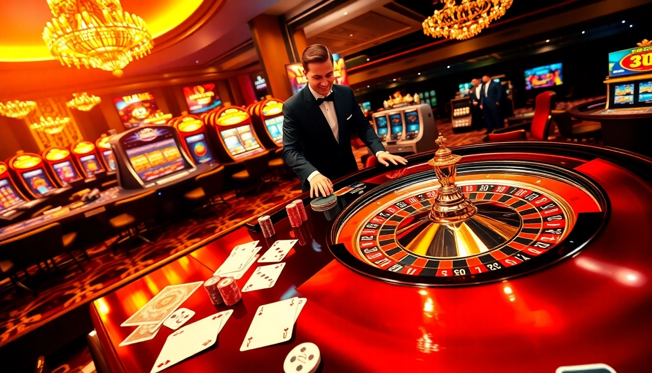 Players celebrating a win at 32win with roulette chips and cards in a luxurious casino setting.