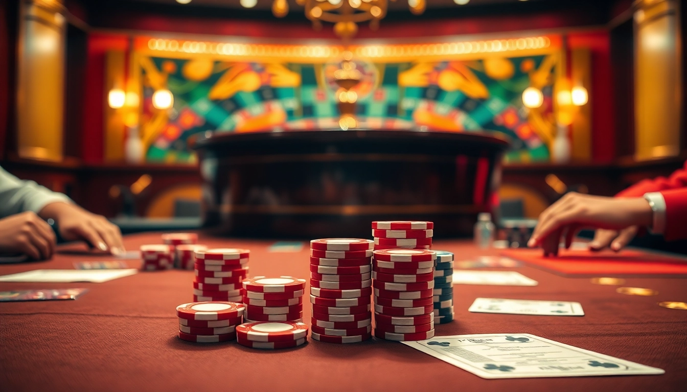 Experience excitement around the poker table at 789bet with vibrant chips and cards.