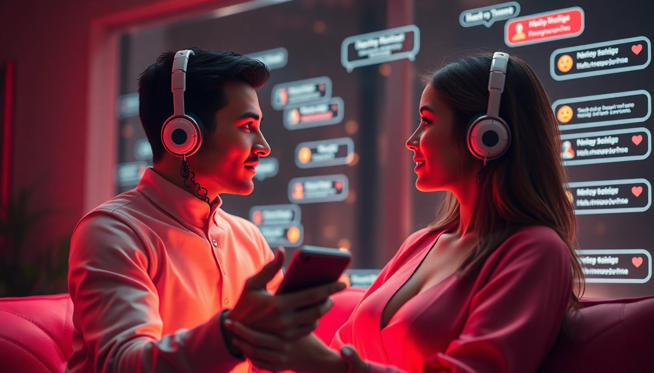 Sexting AI interaction scene with modern chat interface and warm tones