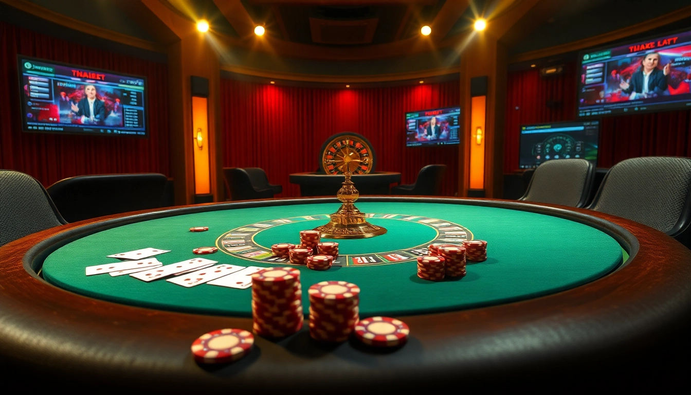 Experience the thrill of gambling with THABET at a luxurious poker table overflowing with excitement.