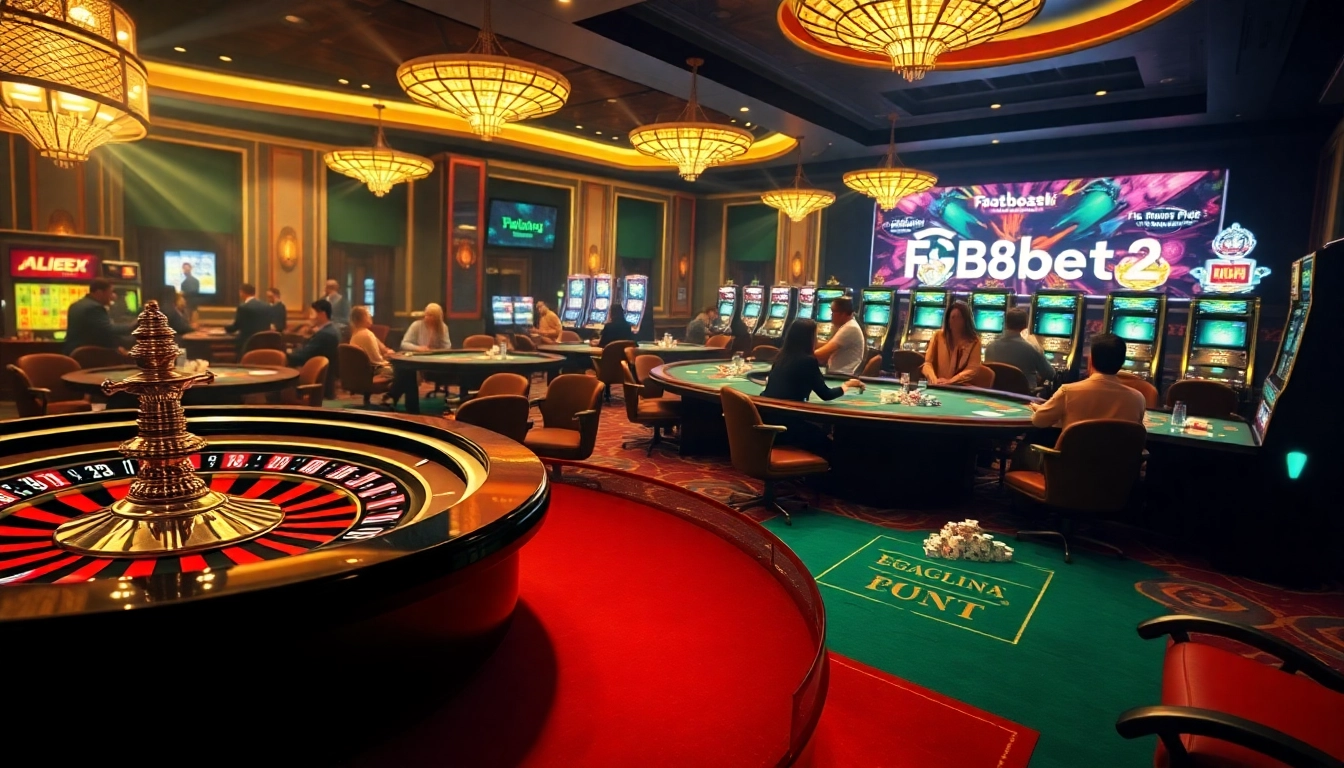 Experience thrilling gameplay at F8beta2's vibrant casino scene with poker tables and roulette wheels.