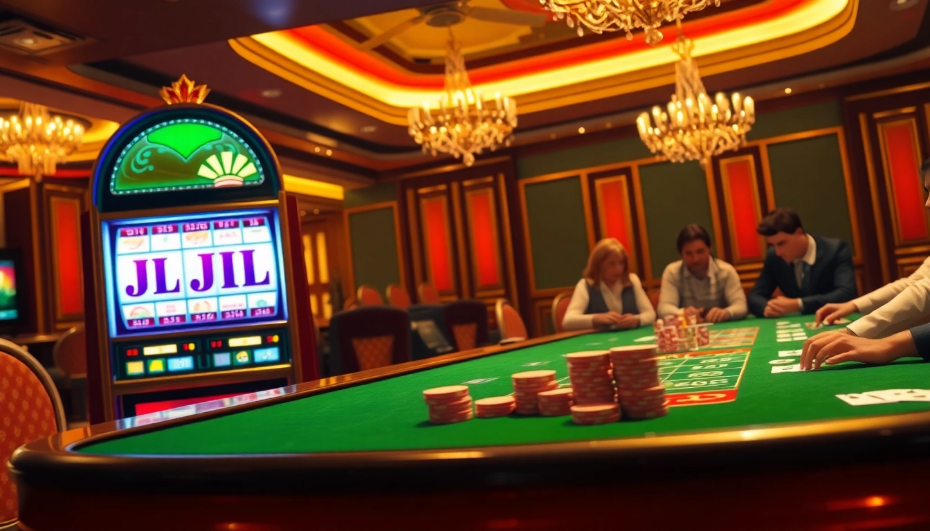 Experience the thrill of JILI slot games in a luxurious casino setting with vibrant visuals.