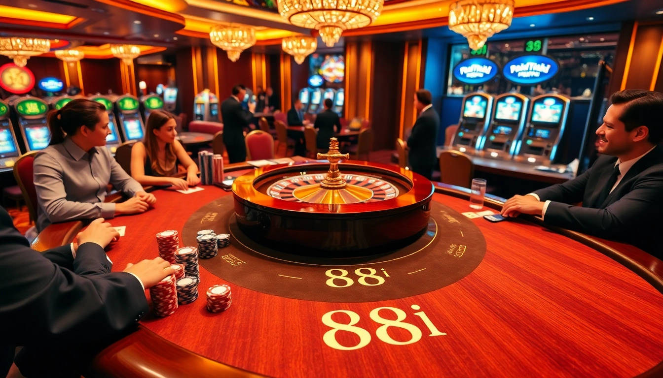 88i card players engage in a thrilling blackjack game at a glamorous casino table.