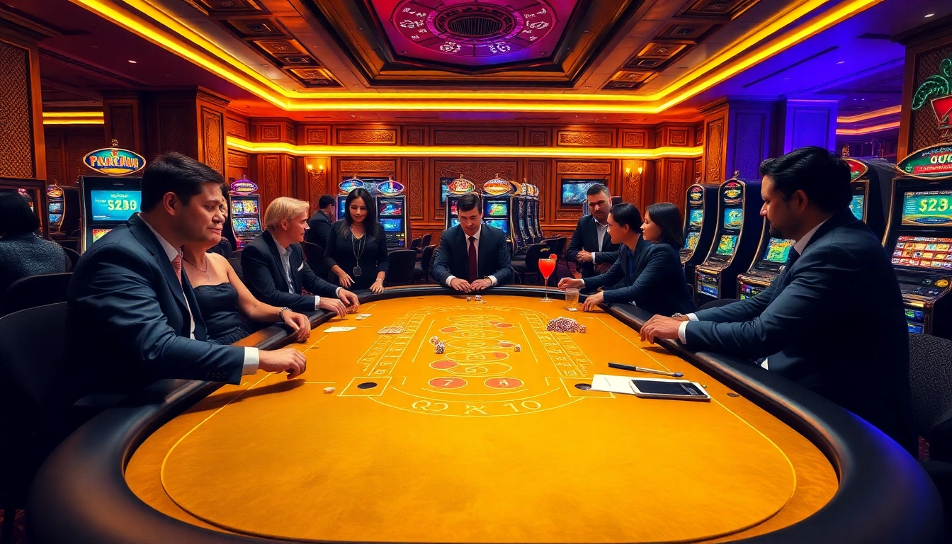 Experience the excitement of QH88 with a luxurious casino table and engaging players.