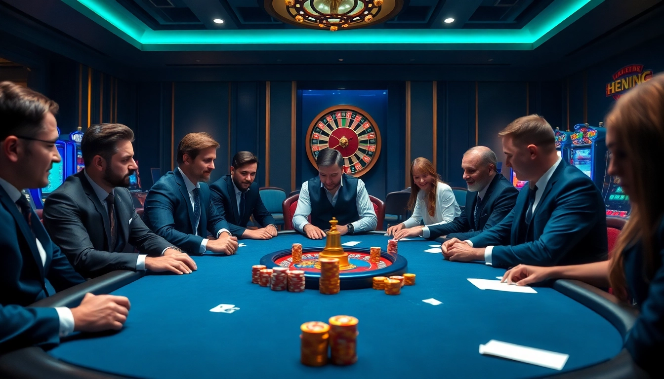S8 nhà cái players focusing at a luxurious poker table in an elegant casino setting.