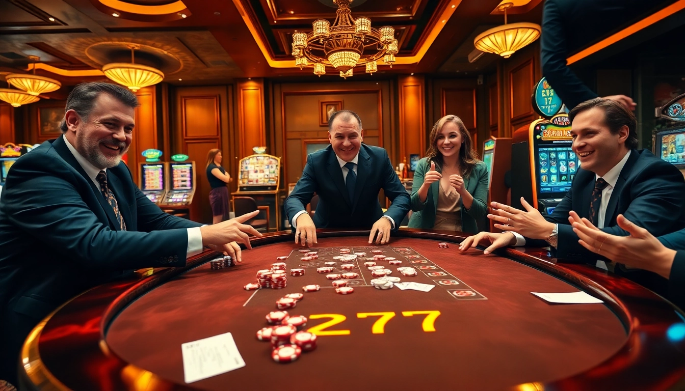 Exciting casino scene with poker table gameplay showcasing 5Z777 chips and cards.