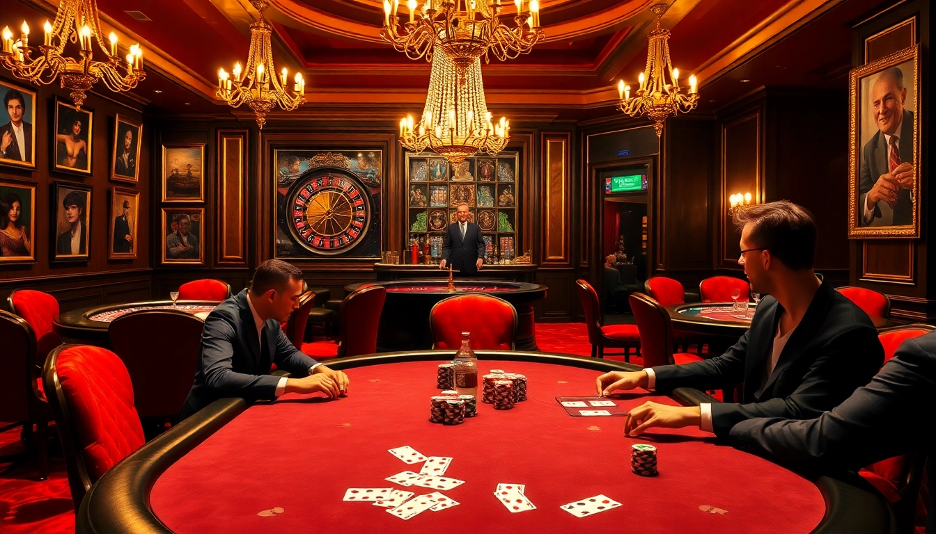 Experience high-stakes poker at a luxurious casino, inspired by https://hanoiculturetravel.com/ featuring vibrant gaming elements.