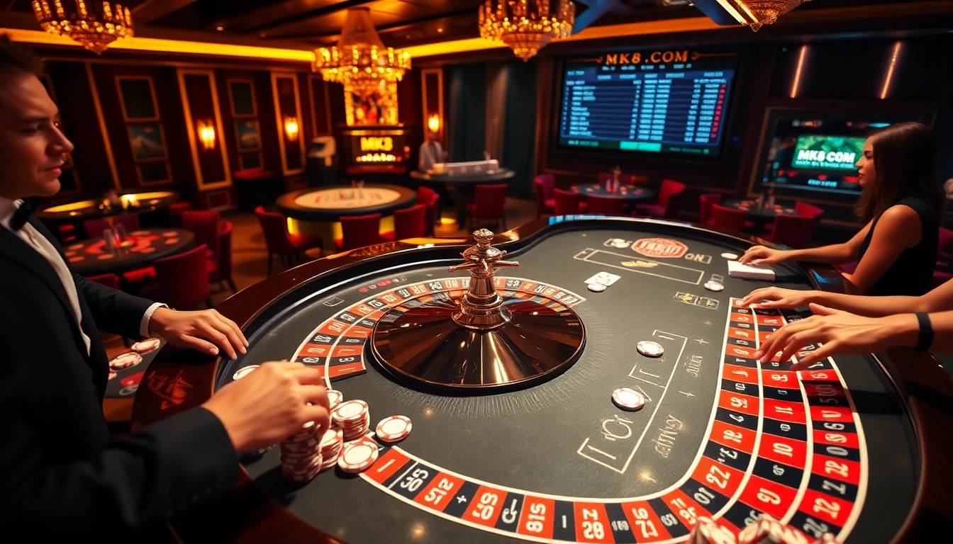 Players engaged in a thrilling game at MK8.COM's luxurious casino table.