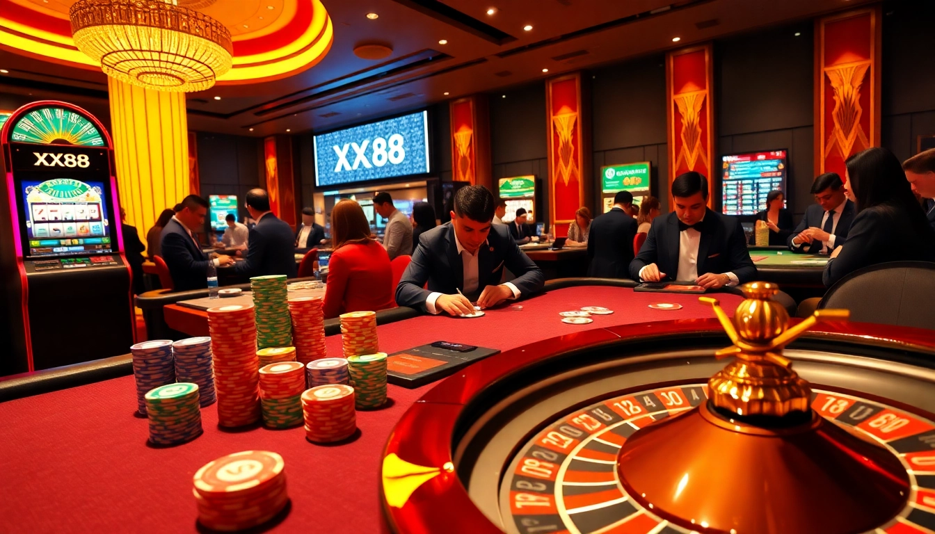 Experience the thrill of gambling at XX88 with professional dealers and vibrant casino games.