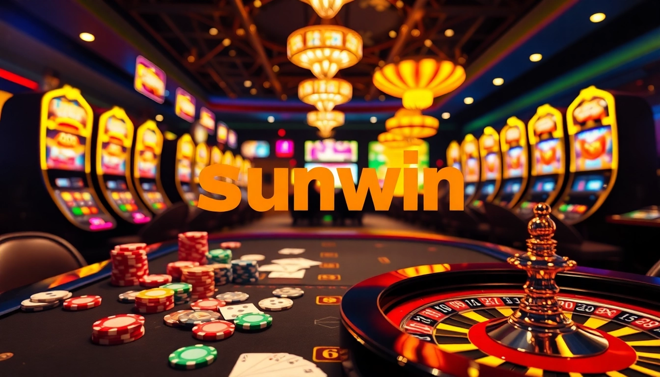Exciting gameplay at sunwin featuring colorful casino tables and vibrant poker chips.