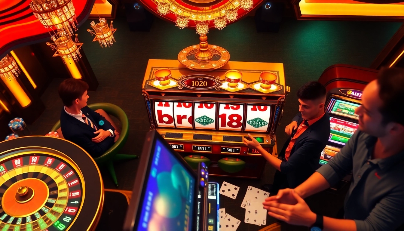 Engaging bro138 slot machine scene in a luxurious casino atmosphere with vibrant lights.