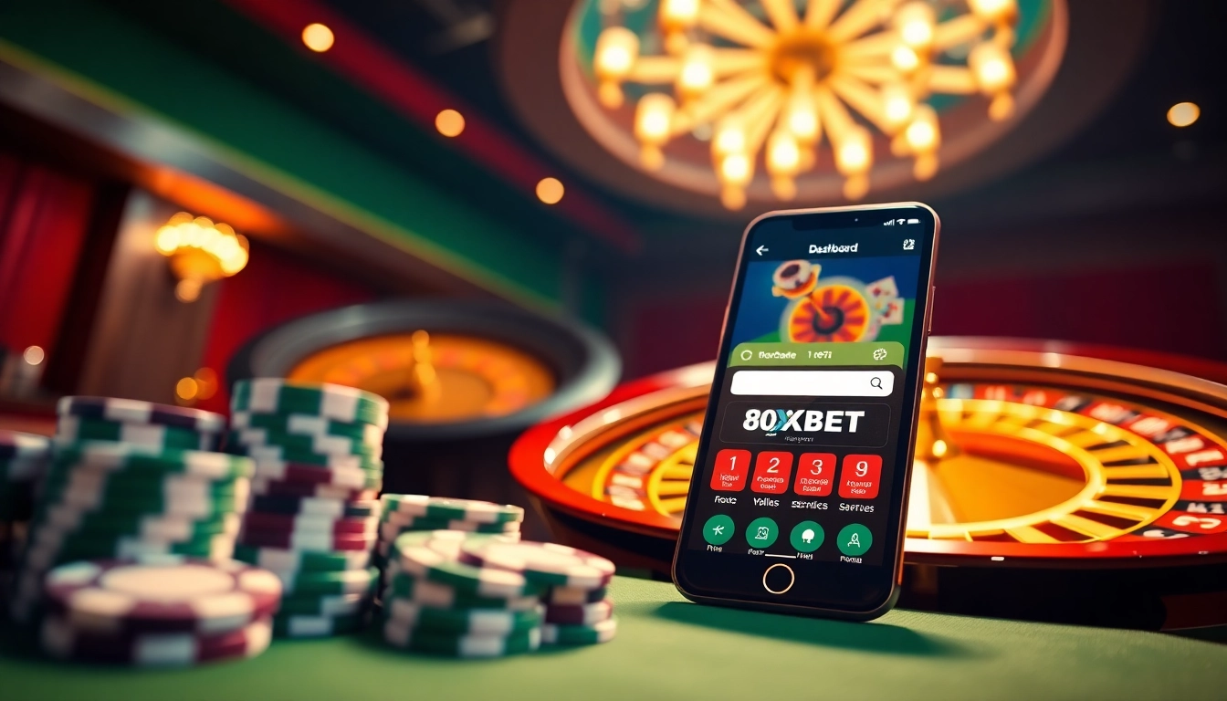 Log in to 8XBET and enjoy a sophisticated gambling experience with roulette and poker chips.