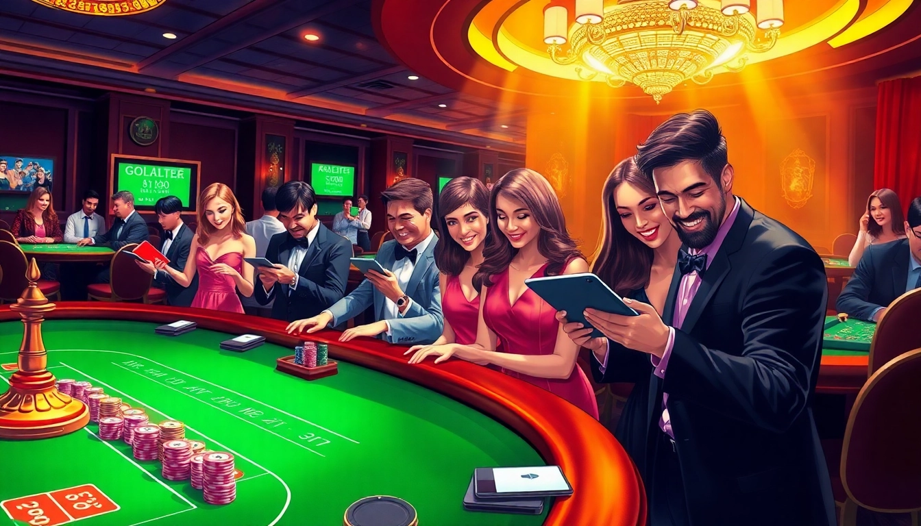 Exciting scene of gamblers enjoying games at nhà cái Man88, highlighting luxury and professional gaming.