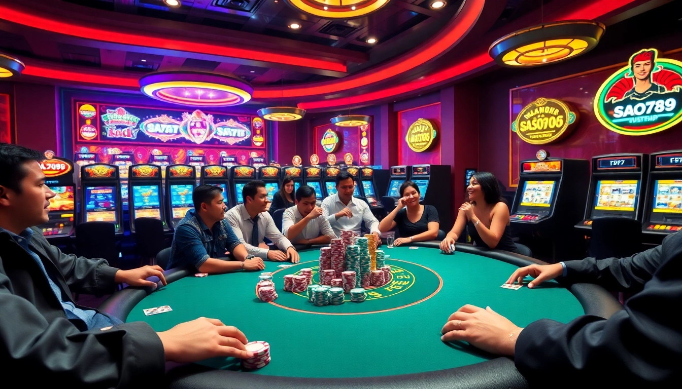 Experience the thrill of gambling with sao789 at a luxurious poker table surrounded by excitement.