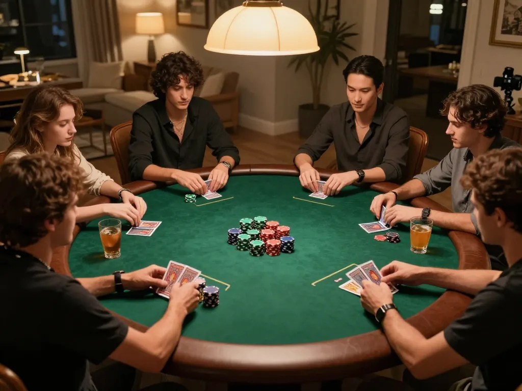 Poker night at home with strategic gameplay and z16 moments of friendly competition.