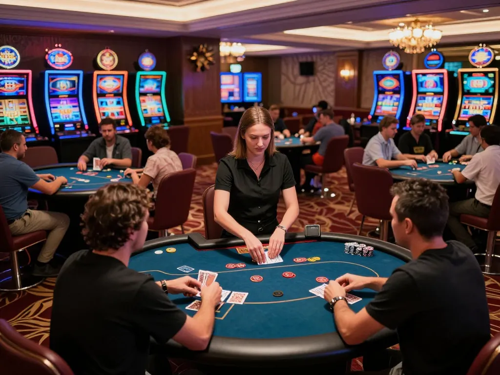 Experience thrilling gameplay at TR88 casino with competitive poker tables and vibrant slot machines.
