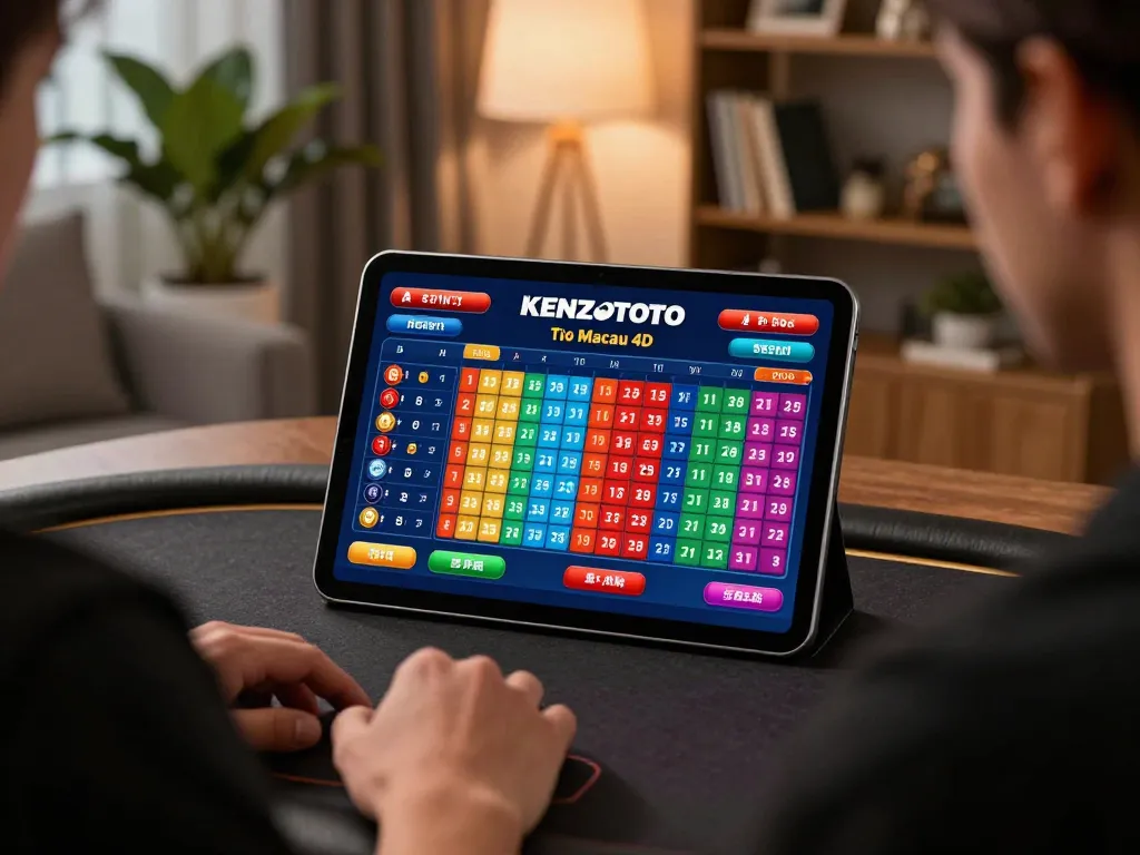 Pemain yang terlibat memeriksa KENZOTOTO untuk hasil Toto Macau 4D di tablet di rumah yang nyaman.