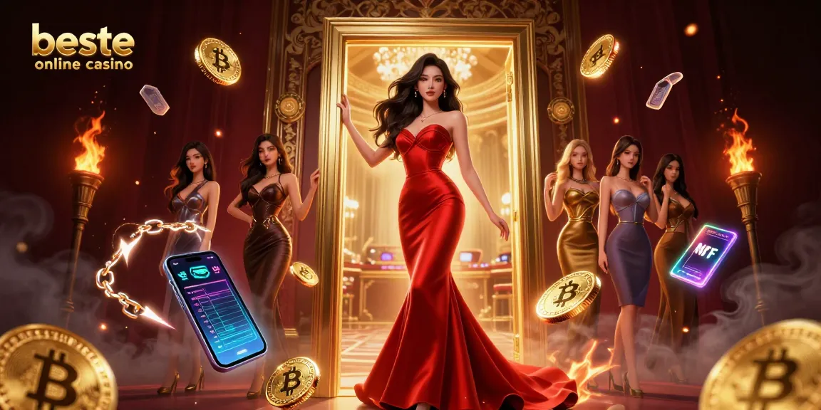 Engage with the beste online casino through vibrant visuals of an elegant woman in a luxurious VIP setting.