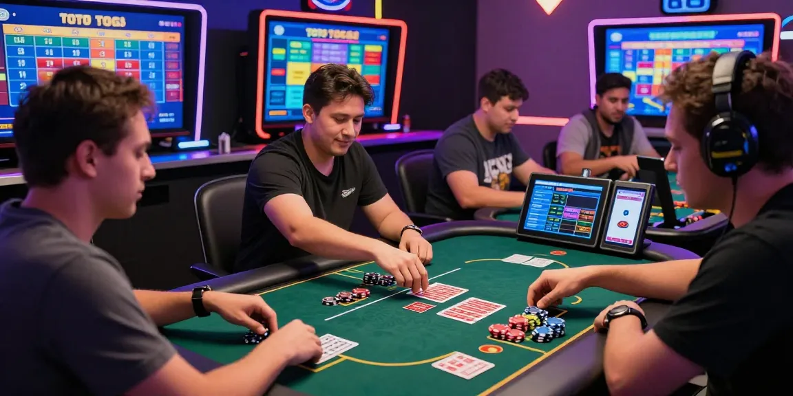 Engaged players enjoying Toto Togel game with vibrant screens and modern gaming devices.