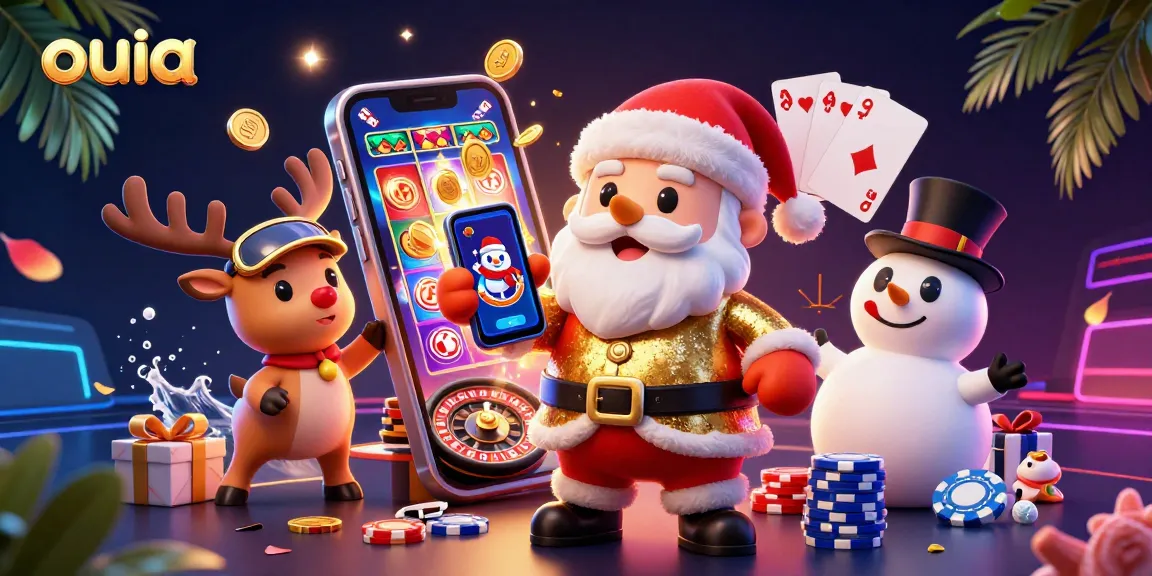 Experience the excitement of ouia with Santa Claus and friends in a vibrant casino scene.